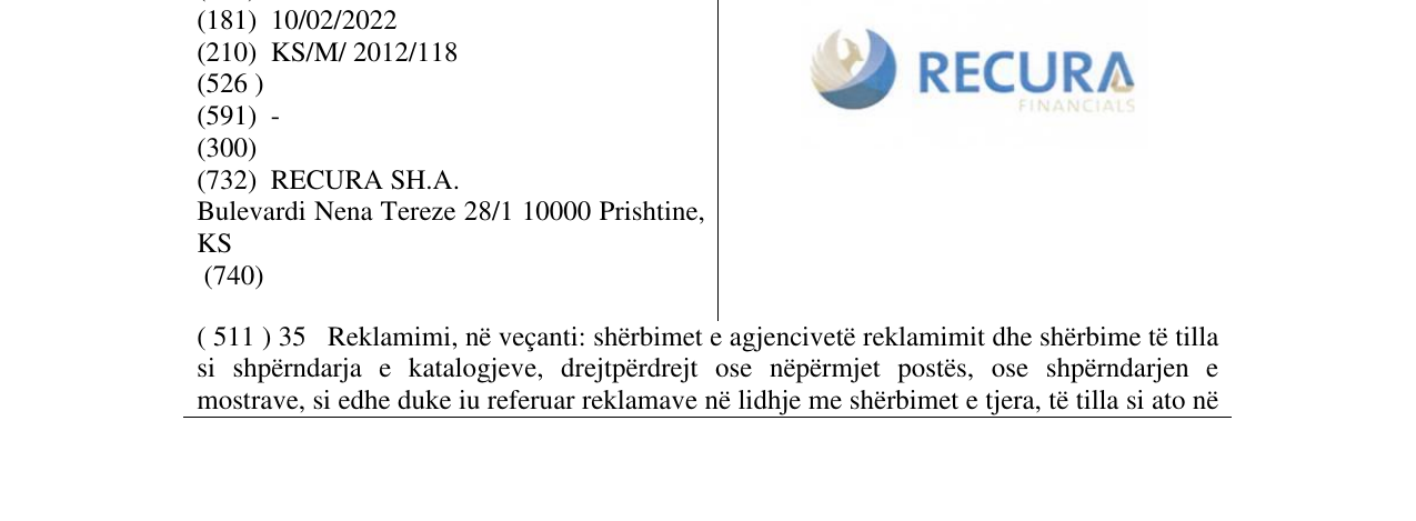 Zëri i markës RECURA FINANCIALS në buletin