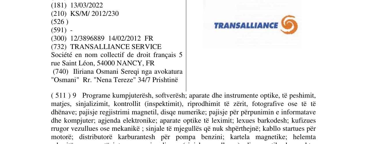 Zëri i markës TRANSALLIANCE në buletin