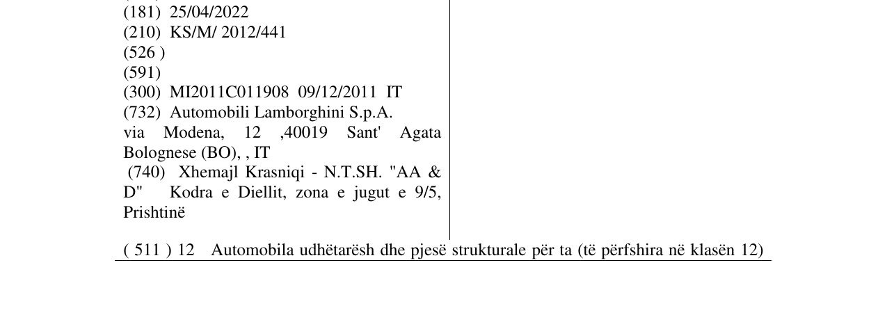 Zëri i markës HURACÁN në buletin