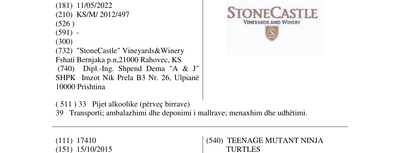 Zëri i markës STONECASTLE në buletin