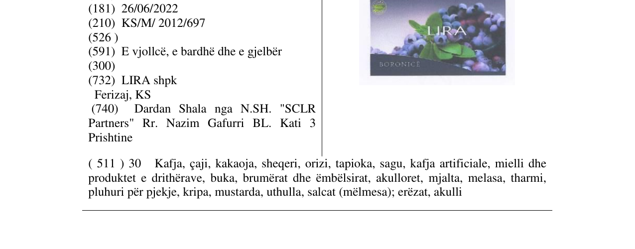 Zëri i markës LIRA BORONICË në buletin