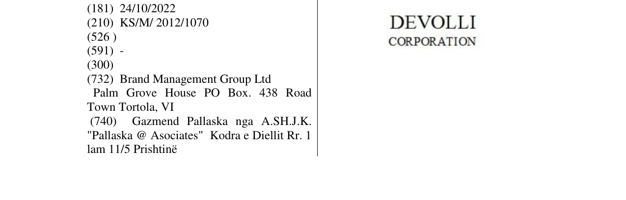 Zëri i markës DEVOLLI corporation në buletin