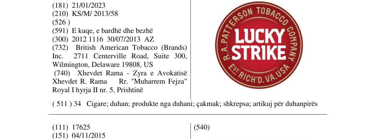 Zëri i markës Lucky Strike në buletin
