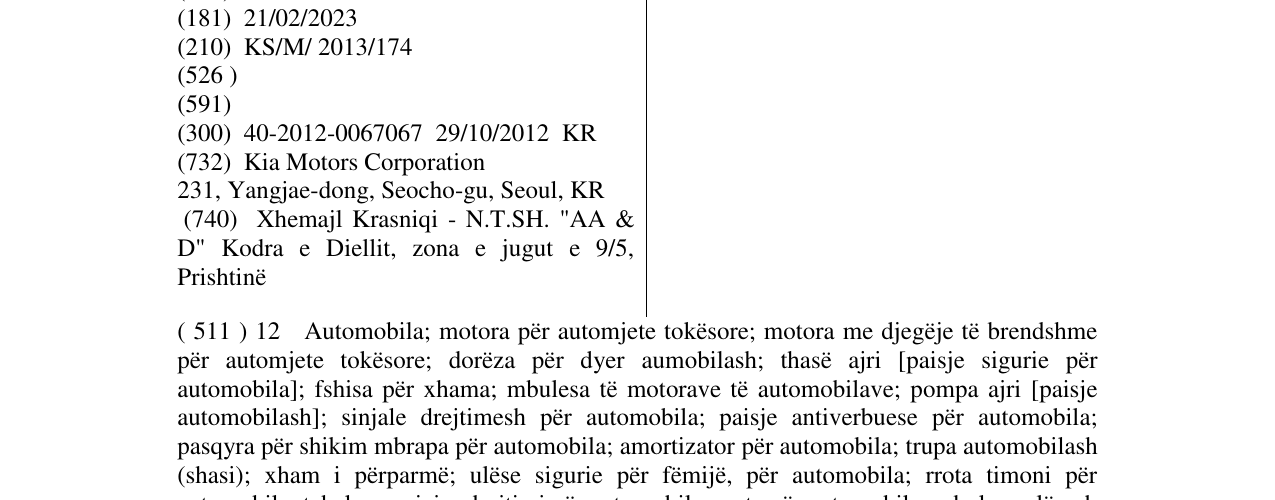 Zëri i markës KIA QUORIS në buletin