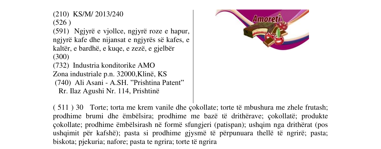 Zëri i markës AMORETI në buletin