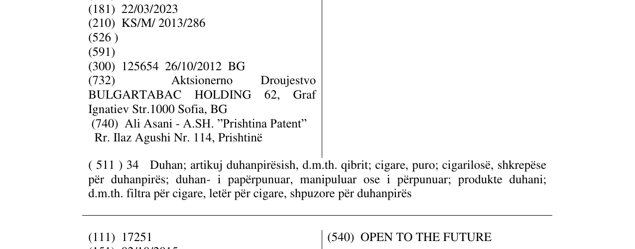 Zëri i markës BULGARTABAC në buletin