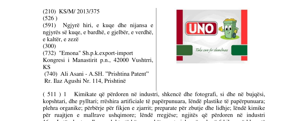 Zëri i markës UNO Take care for cleanliness në buletin