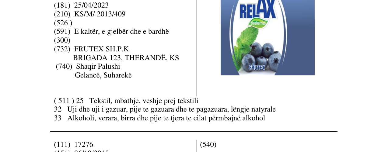 Zëri i markës RELAX FRUTEX në buletin