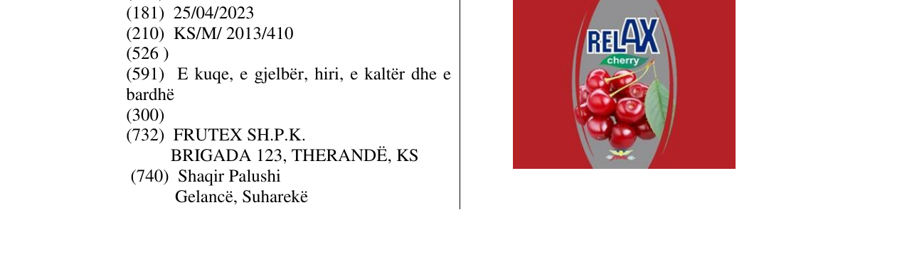 Zëri i markës RELAX cherry në buletin