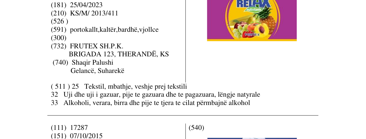 Zëri i markës RELAX multivitamin në buletin