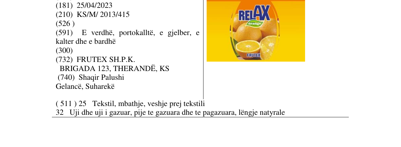 Zëri i markës RELAX orange në buletin