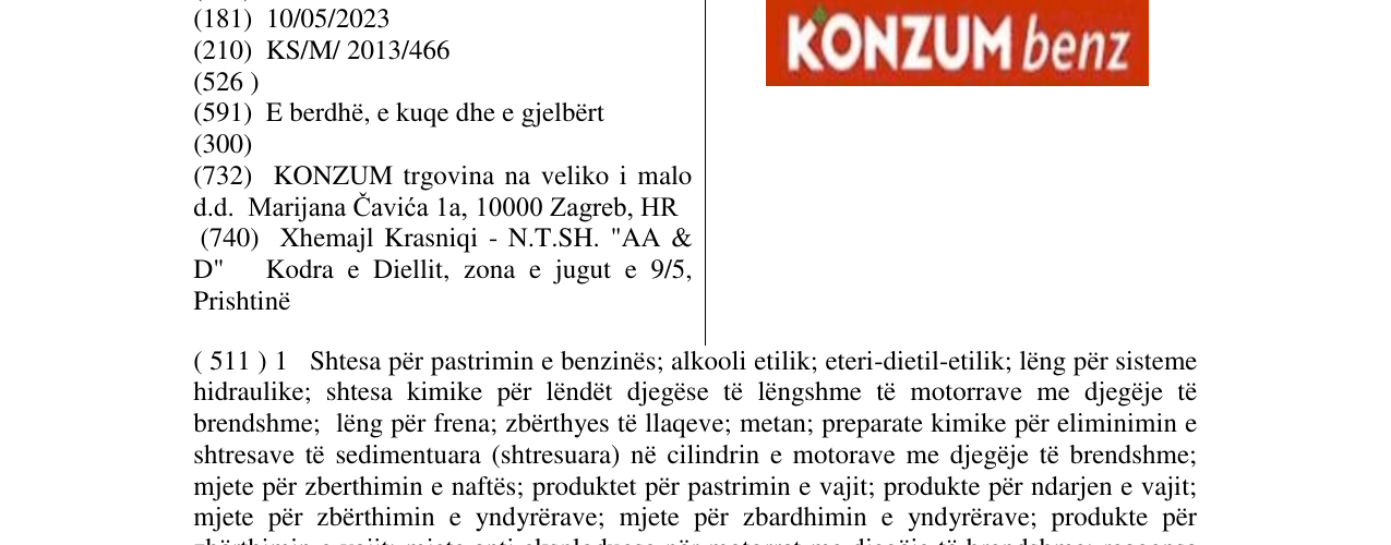 Zëri i markës KONZUM benz në buletin
