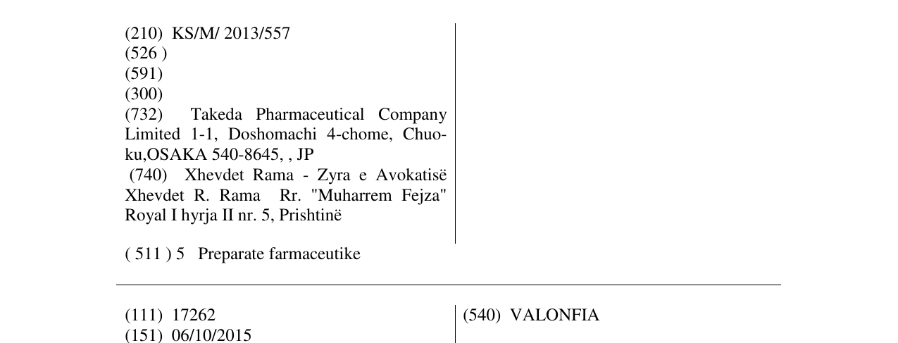 Zëri i markës SADEFAS në buletin