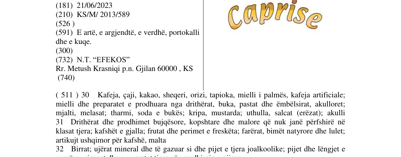 Zëri i markës Caprise në buletin