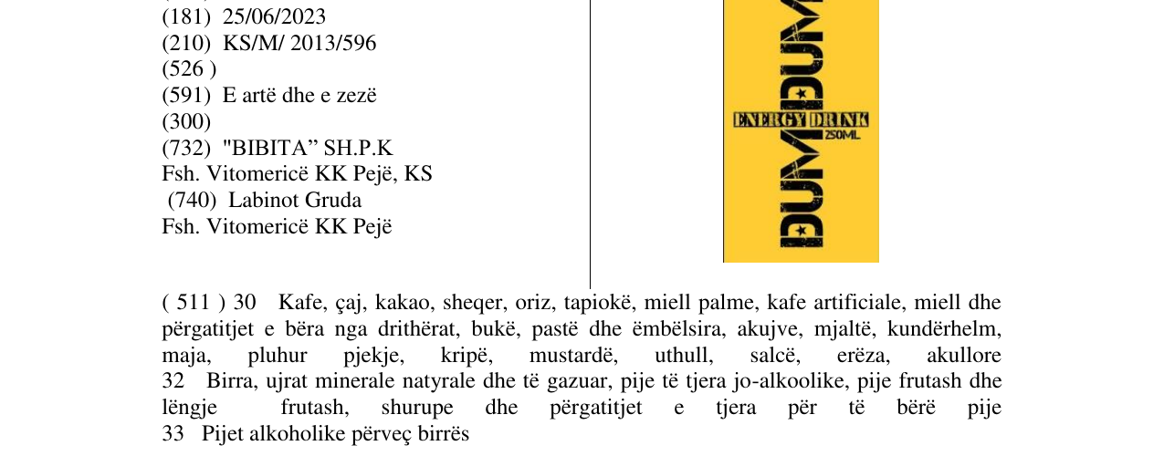 Zëri i markës Energy drink 250ml në buletin