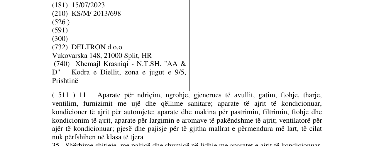Zëri i markës DELTRON në buletin
