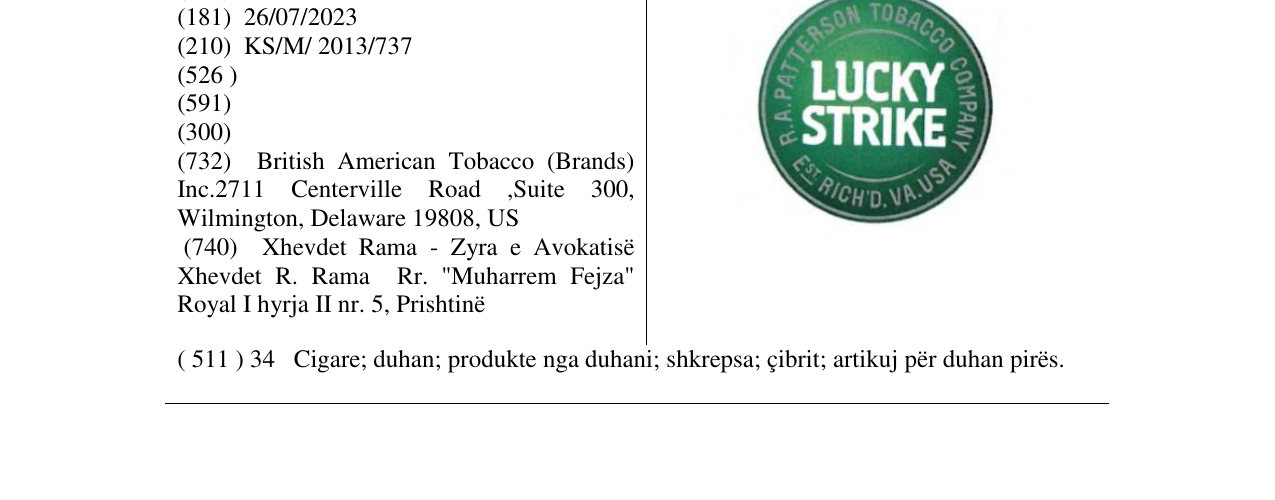 Zëri i markës LUCKY STRIKE në buletin