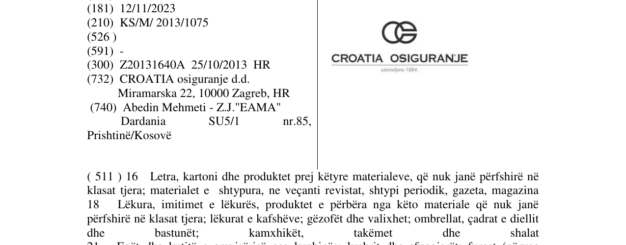 Zëri i markës CROATIA OSIGURANJE në buletin