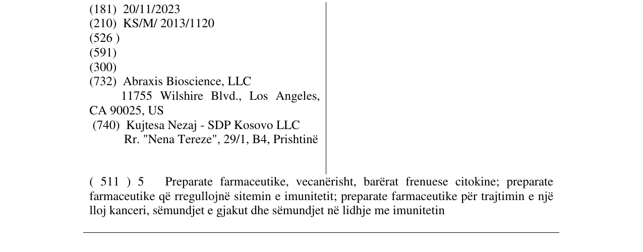 Zëri i markës ABRAXANE në buletin
