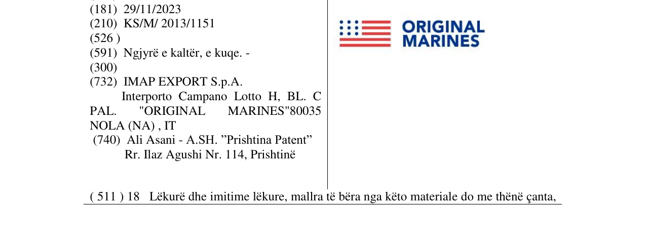 Zëri i markës ORIGINAL MARINES në buletin