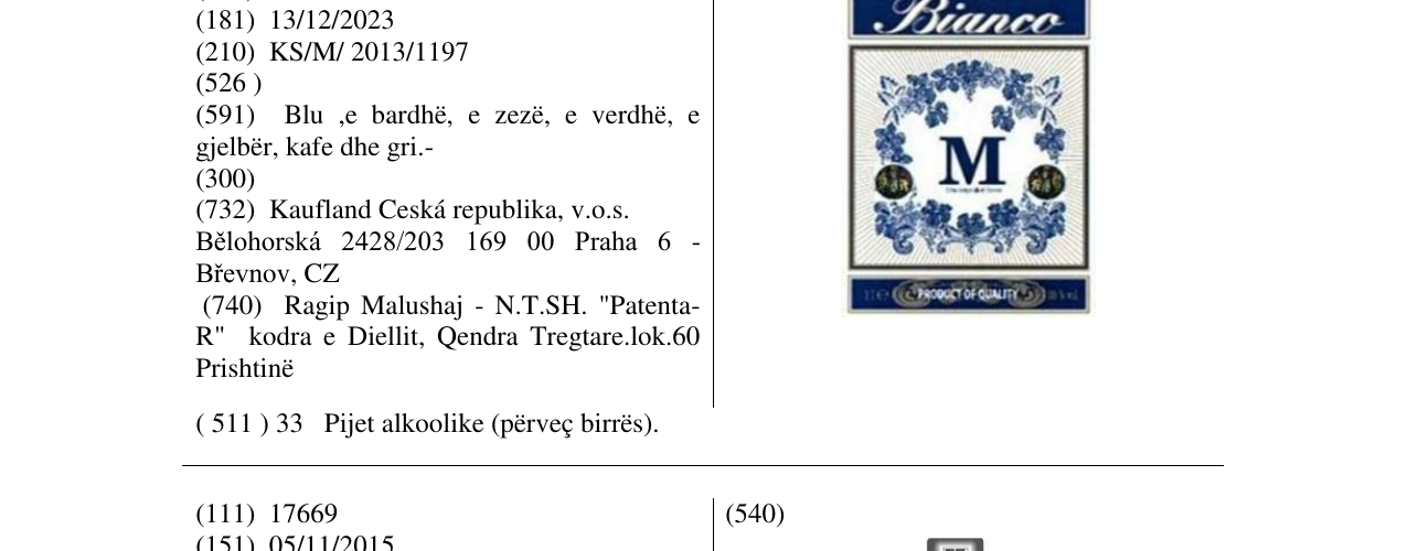 Zëri i markës Bianco M në buletin
