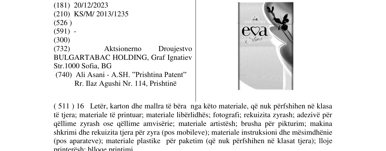Zëri i markës eva Slims në buletin