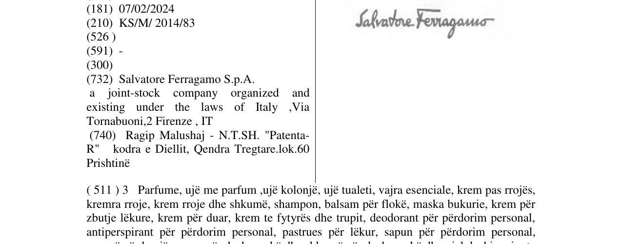 Zëri i markës Salvatore Ferragamo në buletin