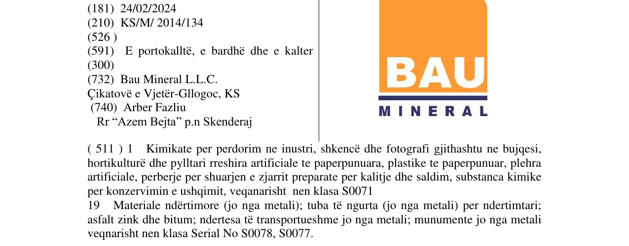 Zëri i markës BAU MINERAL në buletin