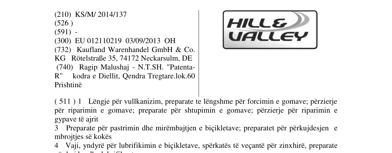 Zëri i markës HILLE VALLEY në buletin