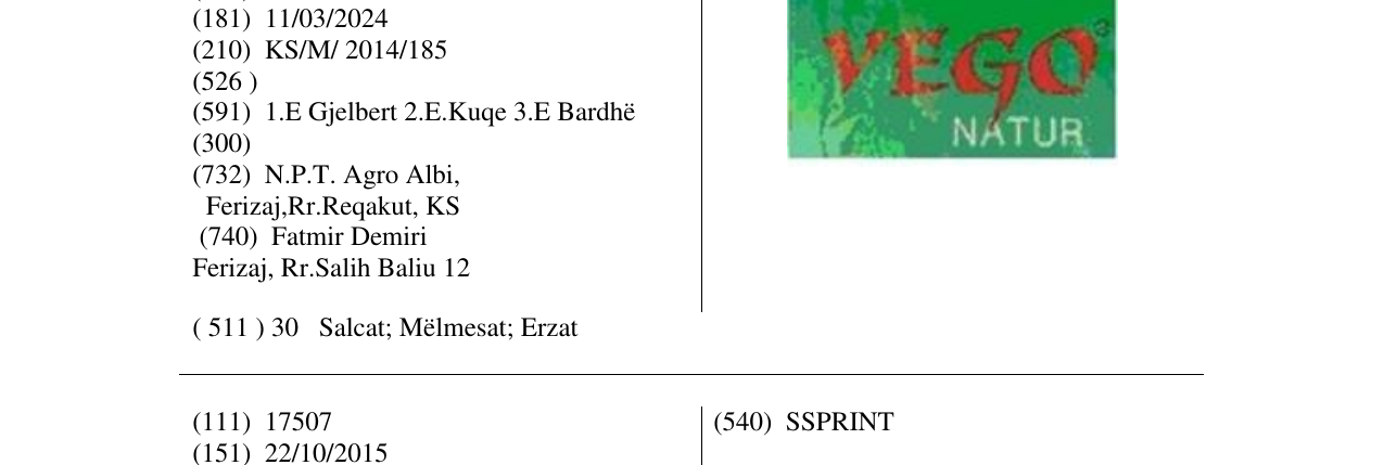 Zëri i markës VEGO NATUR në buletin