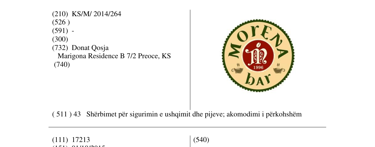 Zëri i markës MORENA bar 1996 në buletin