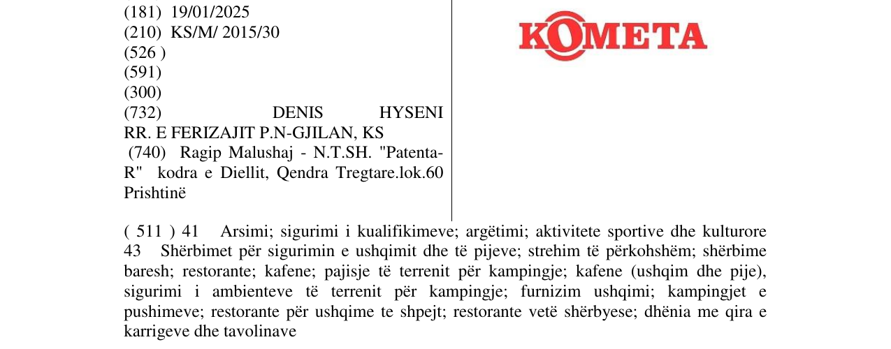 Zëri i markës KOMETA në buletin