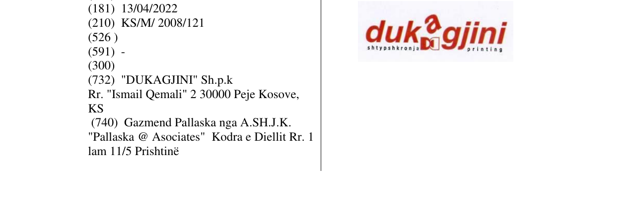 Zëri i markës DUKAGJINI në buletin