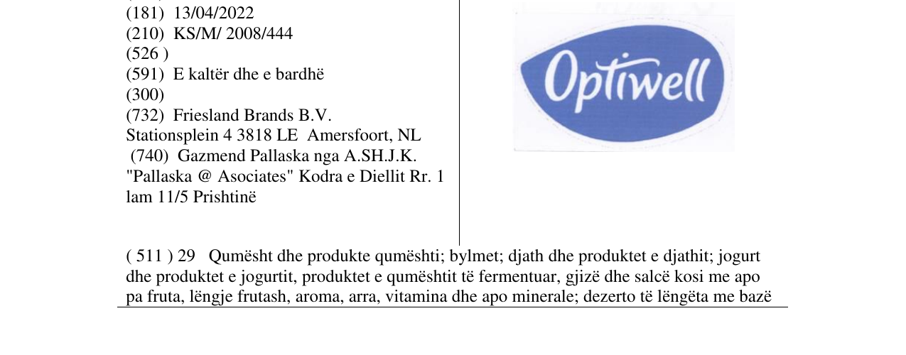 Zëri i markës OPTIWELL në buletin
