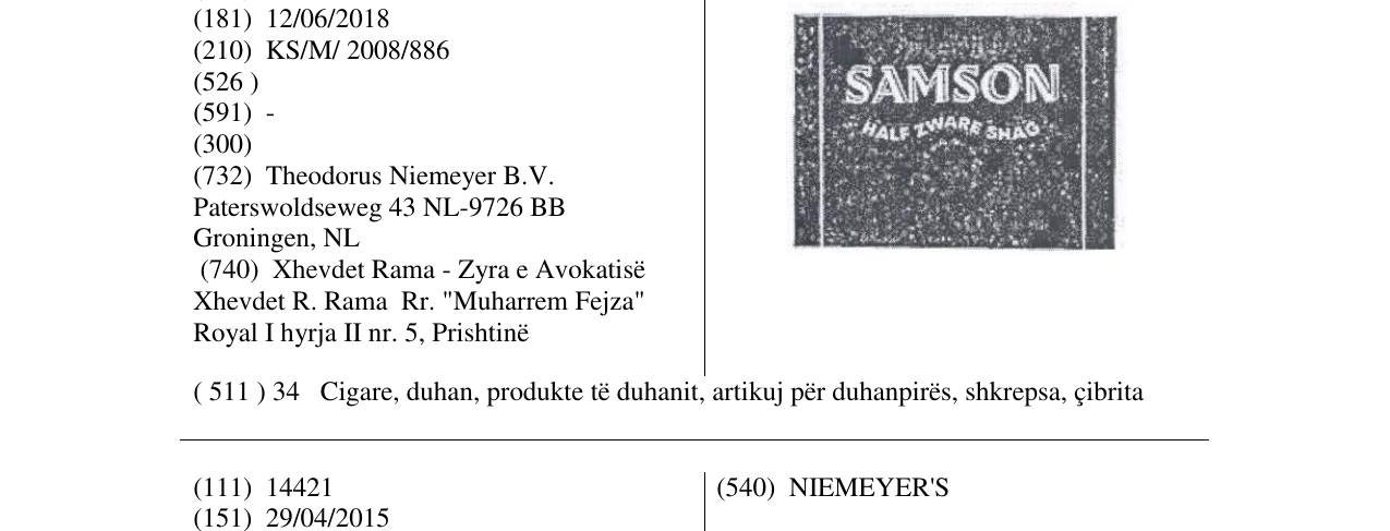 Zëri i markës SAMSON në buletin