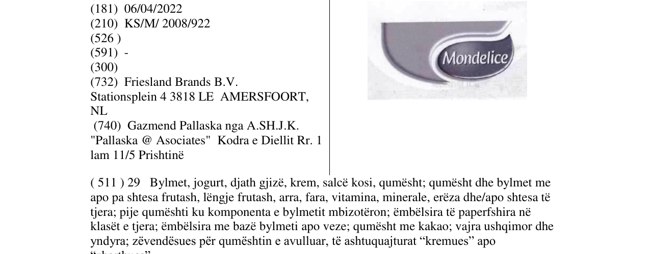 Zëri i markës Mondelice në buletin