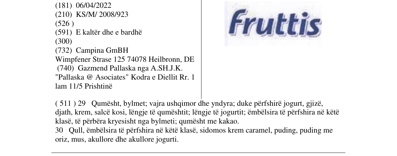 Zëri i markës fruttis në buletin