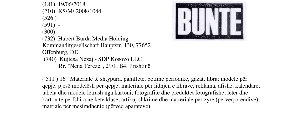 Zëri i markës BUNTE në buletin