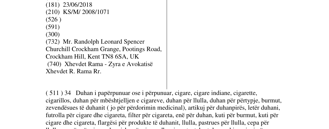 Zëri i markës WINSTON CHURCHILL në buletin