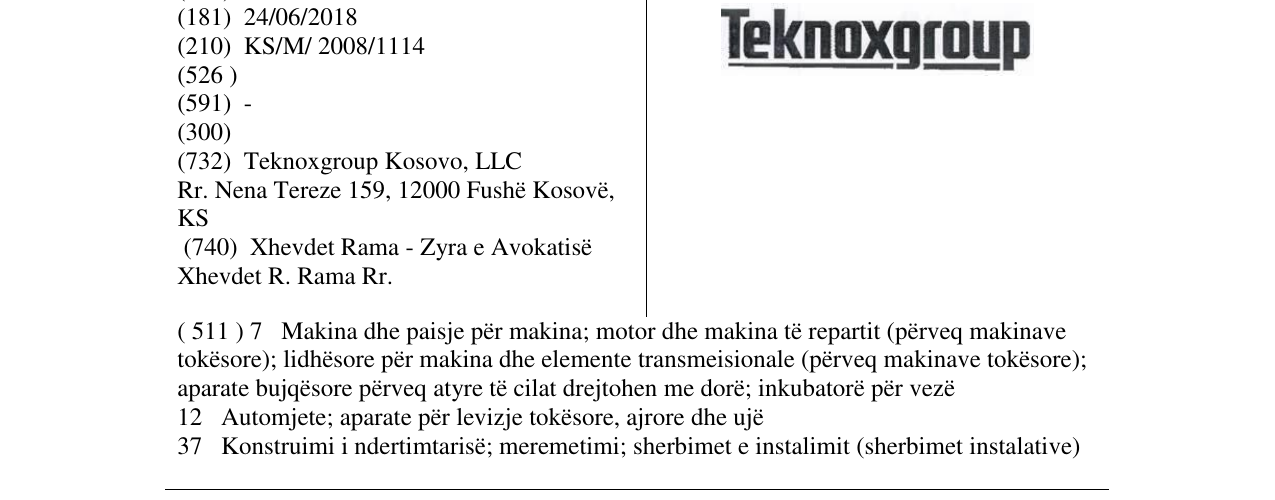 Zëri i markës Teknoxgroup në buletin
