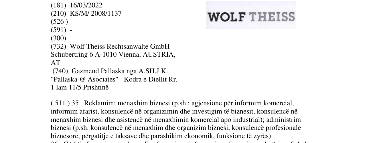 Zëri i markës WOLF THEISS në buletin