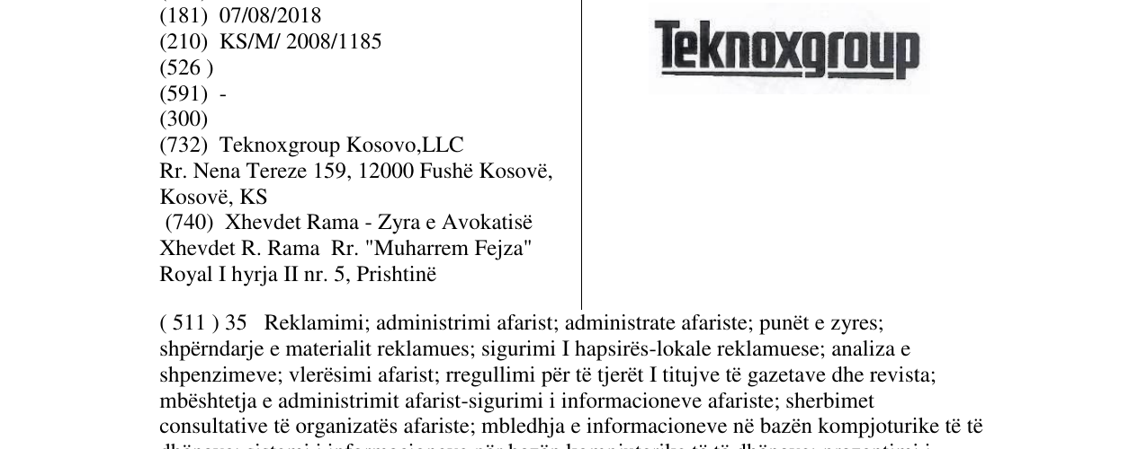 Zëri i markës TEKNOXGROUP në buletin