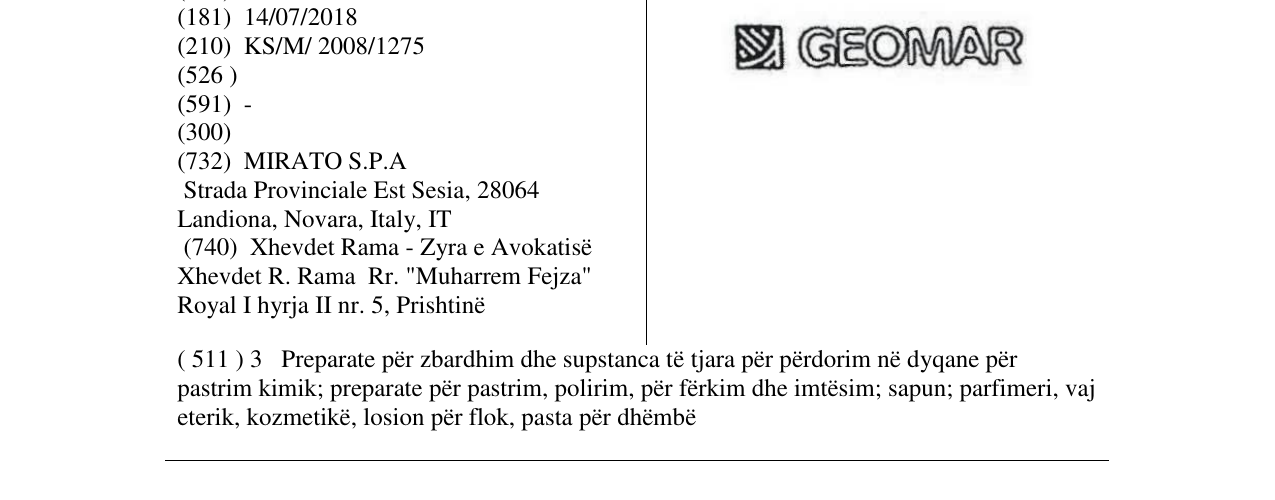 Zëri i markës GEOMAR -FIG. në buletin