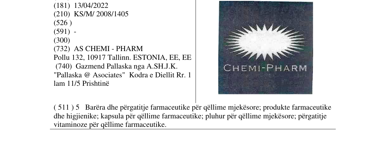 Zëri i markës CHEMI - PHARM - FIG. në buletin