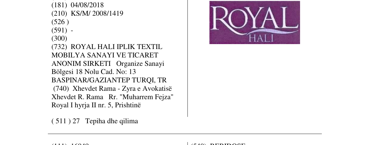 Zëri i markës ROYAL HALI-FIG. në buletin