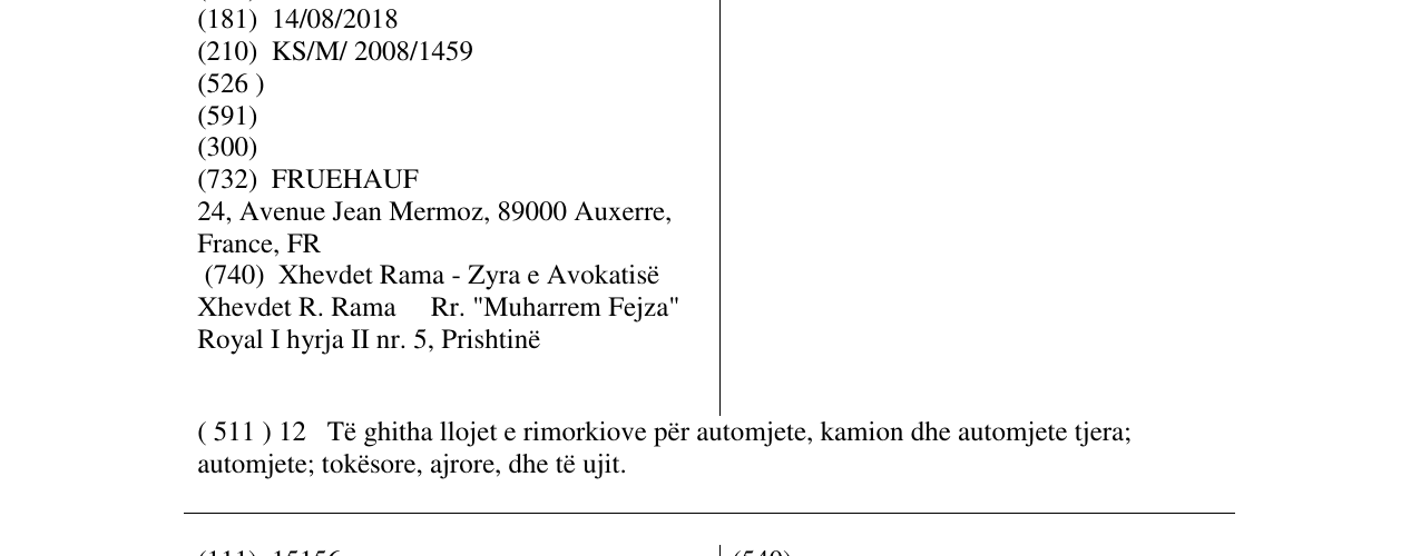 Zëri i markës FRUEHAUF në buletin