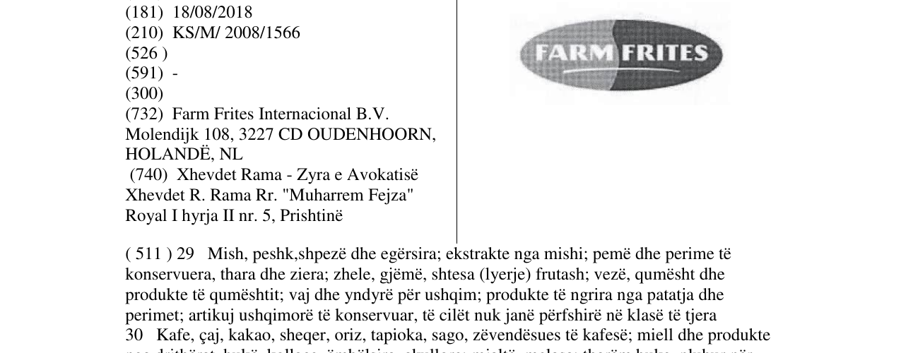 Zëri i markës FARM FRITES fig. në buletin