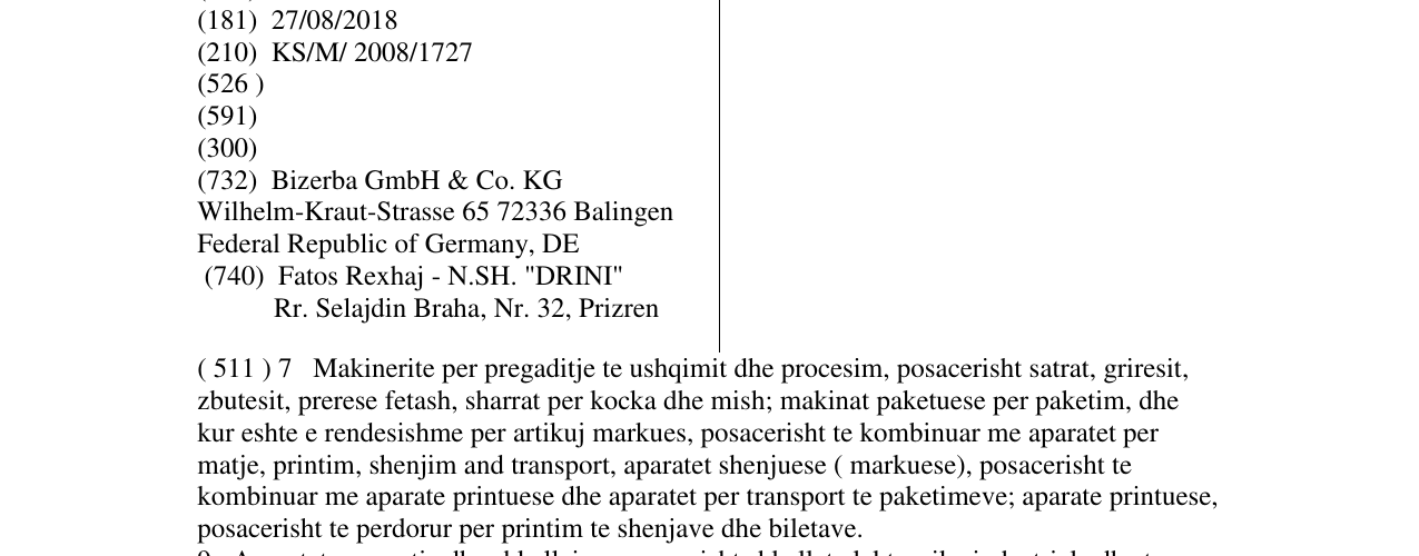 Zëri i markës BIZERBA në buletin