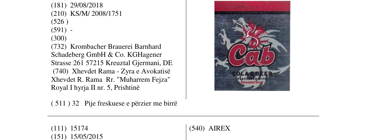 Zëri i markës CAB (WORD-PICTURE MARK) në buletin