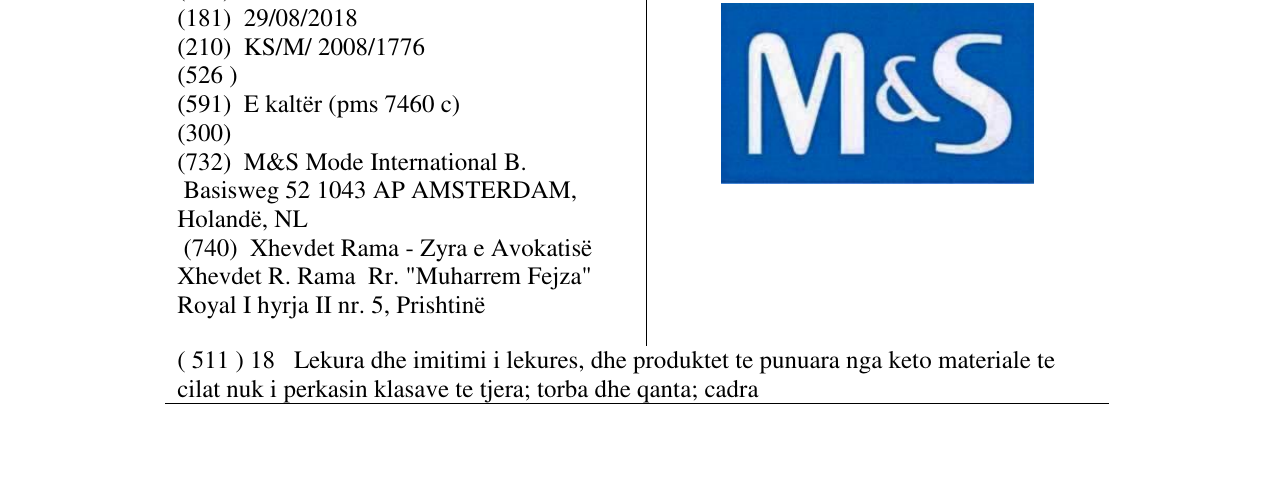 Zëri i markës M & S word/device në buletin